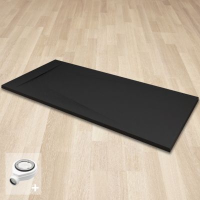 Receveur de douche POLAR noir extra-plat effet pierre 80 x 100 cm + bonde