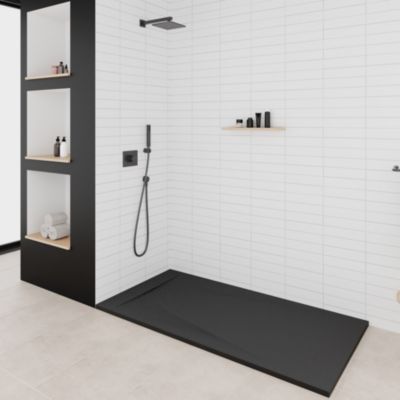 Receveur de douche POLAR noir extra-plat effet pierre 80 x 100 cm + bonde