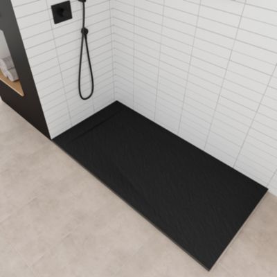 Receveur de douche POLAR noir extra-plat effet pierre 80 x 100 cm + bonde