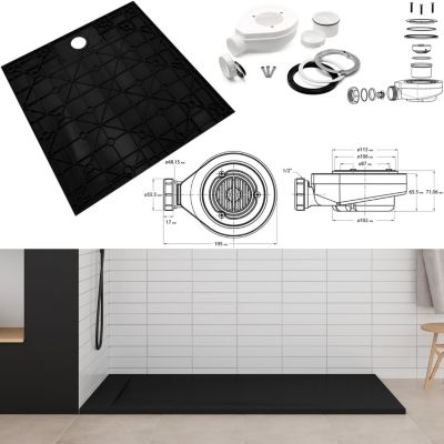 Receveur de douche POLAR noir extra-plat effet pierre 80 x 100 cm + bonde