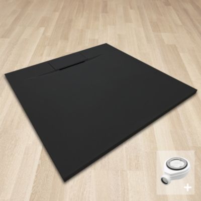 Receveur de douche POLAR noir extra-plat effet pierre 80 x 80 cm + bonde