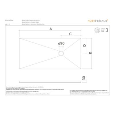 Receveur de douche à poser extra-plat épaisseur 30mm en pierre SANINDUSA STONIT Marina Plus 260x80 antidérapant classé C3 gris