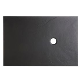 Receveur de douche à poser recoupable rectangulaire résine minérale noire Cooke & Lewis Piro 90 x 120 cm