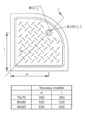 Receveur de douche quart de cercle 80 x 80 x 10 cm, blanc brillant, Cera Ondée