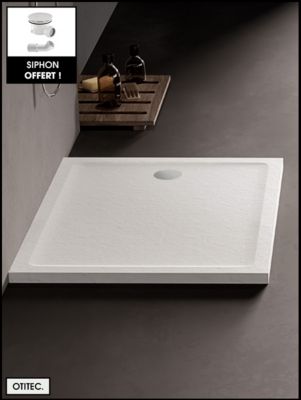 Receveur de Douche Rectangle - 80 x 90 x 4,5 cm - Blanc Effet Pierre - avec Siphon OFFERT - MOON STONE