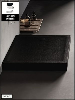 Receveur de Douche Rectangle - 90 x 120 x 11,5 cm - Noir Effet Pierre - avec Siphon OFFERT - MOON STONE
