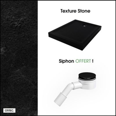 Receveur de Douche Rectangle - 90 x 120 x 11,5 cm - Noir Effet Pierre - avec Siphon OFFERT - MOON STONE