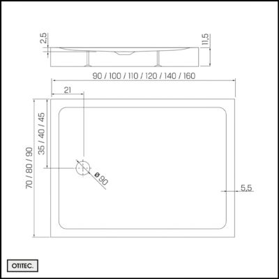 Receveur de Douche Rectangle - 90 x 120 x 11,5 cm - Noir Effet Pierre - avec Siphon OFFERT - MOON STONE
