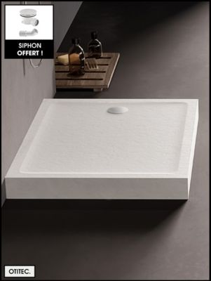 Receveur de Douche Rectangle - 90 x 140 x 11,5 cm - Blanc Effet Pierre - avec Siphon OFFERT - MOON STONE