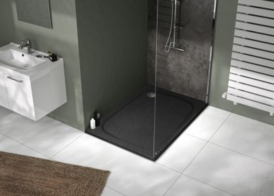Receveur de douche rectangulaire 80 x 120 cm, noir texturé effet pierre, Allibert Mooneo