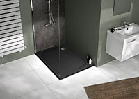 Receveur de douche rectangulaire 80x100cm, noir mat effet pierre, Allibert Mooneo