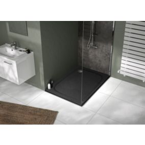Receveur de douche rectangulaire 80x120 cm, noir texturé effet pierre, Allibert Mooneo