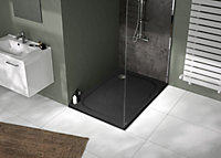 Receveur de douche rectangulaire 90x120cm, noir mat effet pierre, Allibert Mooneo