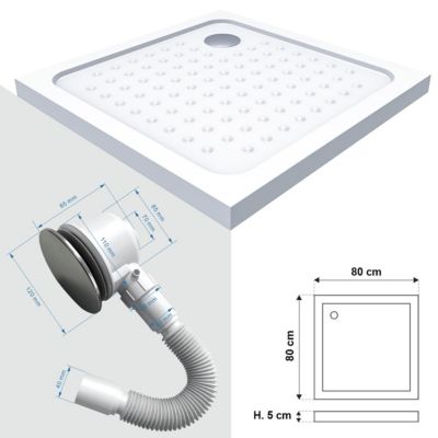 Receveur de douche SANA + bonde 80 x 80 cm blanc - Saniverre