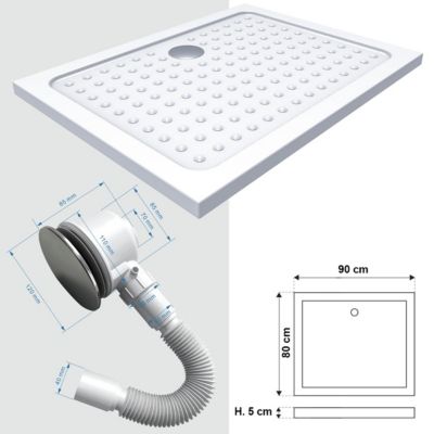 Receveur de douche SANA + bonde 80 x 90 cm blanc - Saniverre