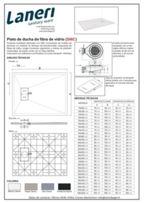 Receveur de douche  SMC en fibre de verre effet pierre avec bonde inclus H. 2,6 cm 70 x 110 Blanche
