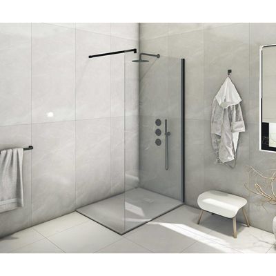 Receveur de douche  SMC en fibre de verre effet pierre avec bonde inclus H. 2,6 cm 70 x 140 Gris