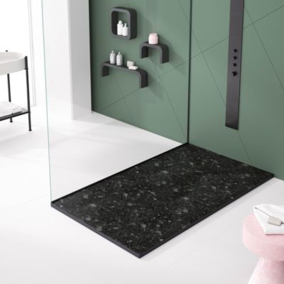 Receveur de douche Terrazo Noir, finition Lisse Stone 3D, grille de couleur - 120 x 90 cm