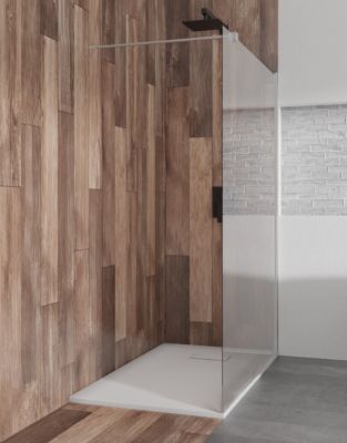Receveur de douche VIDAR 80x100 Rectangle Blanc + Paroi de douche à l'italienne KETIL Chrome 100x195 8 mm Transparent Nano Verre