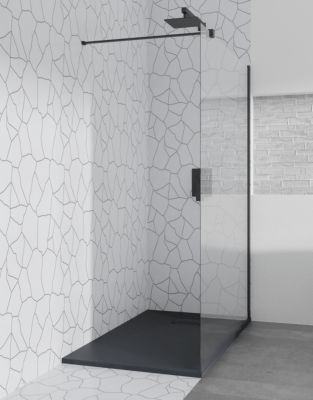 Receveur de douche VIDAR 80x100 Rectangle Noir + Paroi de douche à l'italienne KETIL Noir 100x195 8 mm Transparent Nano Verre