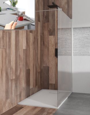 Receveur de douche VIDAR 80x80 Carré Blanc +Paroi de douche à l'italienne KETIL Chrome 80x195 Verre transparent+Raclette de douche