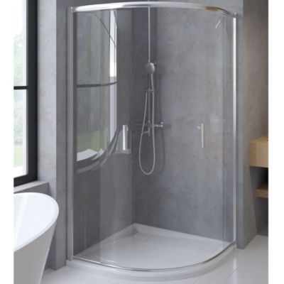 Receveur de douche VIDAR 80x80 cm Blanc + Cabine de douche quart de cercle HELA Chrome 80x80 190 cm Nano-Verre Transparent Trempé