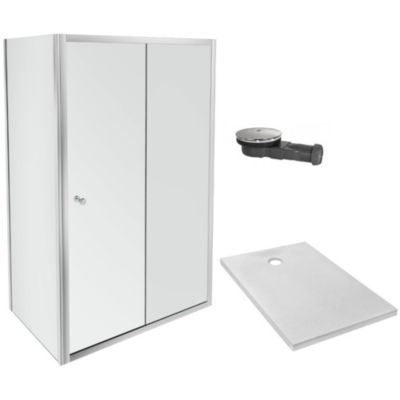 Receveur douche JACOB DELAFON Ipso 100x80 + paroi porte pivotante angle + bonde