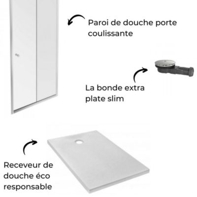 Receveur douche JACOB DELAFON Ipso 120 x 80 + paroi coulissante niche + bonde