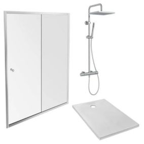 Receveur douche JACOB DELAFON Ipso 120 x 90 cm + paroi coulissante niche + colonne douche Brigitte