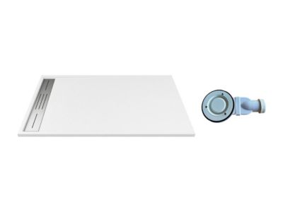 Receveur extra-plat à poser ou à encastrer découpable en résine SMC avec siphon - Blanc - 140 x 80 cm - LYROSA