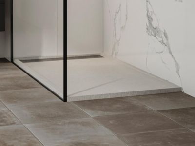 Receveur extra-plat à poser ou à encastrer découpable en résine SMC avec siphon - Blanc - 140 x 80 cm - LYROSA