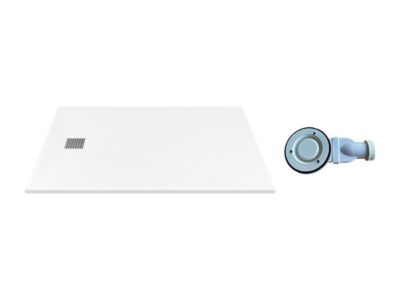 Receveur extra-plat à poser ou à encastrer découpable en résine SMC avec siphon - Blanc - 140 x 80 cm - MIRNOSA