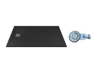 Receveur extra-plat à poser ou à encastrer découpable en résine SMC avec siphon - Noir - 140 x 90 cm - MIRNOSA