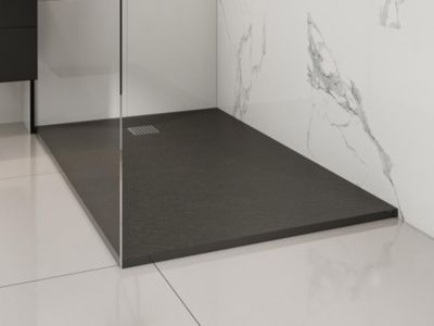 Receveur extra-plat à poser ou à encastrer découpable en résine SMC avec siphon - Noir - 140 x 90 cm - MIRNOSA