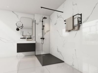 Receveur extra-plat à poser ou à encastrer découpable en résine SMC avec siphon - Noir - 140 x 90 cm - MIRNOSA