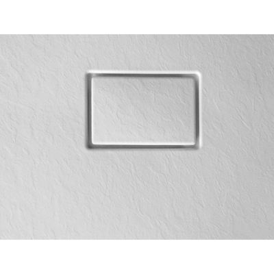 Receveur Kinesurf découpable 100x100 blanc aspect pierre avec cache-bonde assorti et bonde extra-plate
