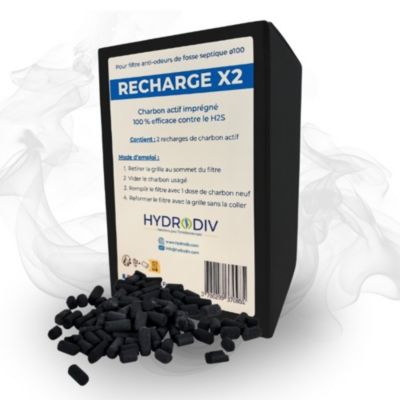 Recharge Charbon Actif pour Filtre Anti-Odeurs Fosse Septique, Anti-H2S, Pellets Imprégnés KOH, Norme NF EN 12915-1, 2 Recharges