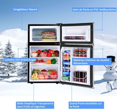 Refrigerateur 90 L Combine Refrigerateur 63L avec Temperature Reglable Congelateur 27L