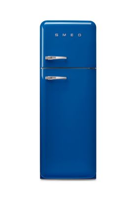 Rétro Réfrigérateur Bleu Avec Chaîne Et Cadenas Isolé Sur Fond