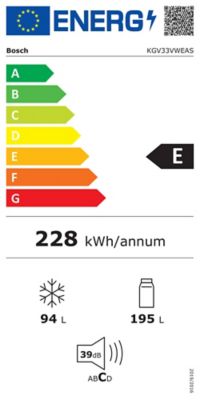 Réfrigérateur congélateur à poser réversible Bosch KGV33VWAS 192 L / 94 L, blanc