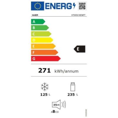 Refrigerateur - Frigo  Combiné - HAIER - 3D 60 Series 5 HTW5618ENPT - Classe E - 360 L - 185 x 59,5 x 66,7 cm - Noir