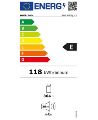 Refrigerateur une porte  SW8 AM2Q X 2  whirlpool brasse 363 L