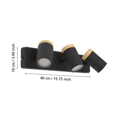 Reglette 3 spots de salle de bain Consuma noir mat GU10 IP44 L.40 x l. 12 x H. 10cm Eglo