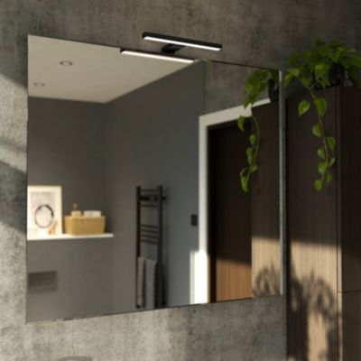 Réglette LED 3 en 1 mur miroir meuble noir L.30 cm IP44 900lm GoodHome Craven