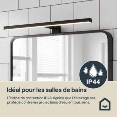 Réglette LED 3 en 1 mur miroir meuble noir L.50 cm IP44 1350lm GoodHome Craven