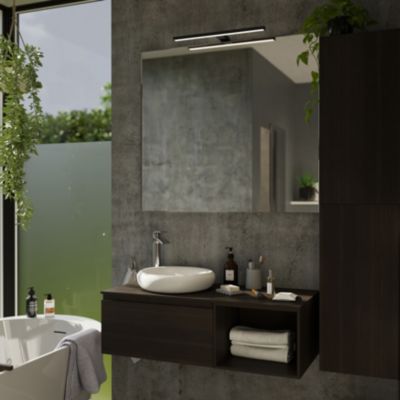 Réglette LED 3 en 1 mur miroir meuble noir L.50 cm IP44 1350lm GoodHome Craven