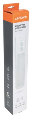 Réglette sous meuble avec prises LED intégrée blanc neutre IP20 850lm 3680W L.8xl.8,5xH.50cm Zenitech