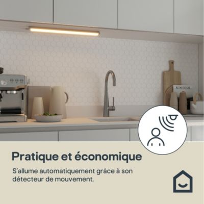 Réglette sous meuble Idonie LED intégrée blanc neutre IP20 1100lm dimmable 9W l.55,9xL.2,5xH.6,2cm métal et plastique chrome GoodHome