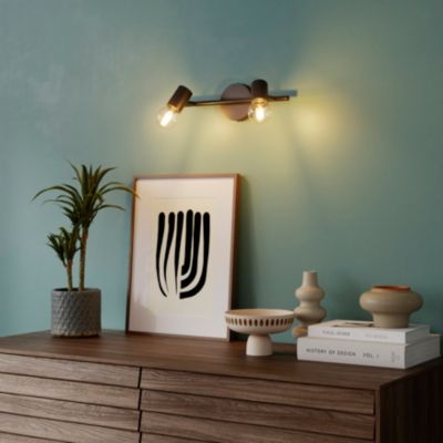 Réglette spot 2 lumières E27 8.6W GoodHome Ghlin noir mat L.33 x L.10 x H.15 cm