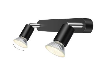 Réglette spot 2 lumières GU10 7W Sasha noir mat L.26 x L.4 x H.10.5 cm